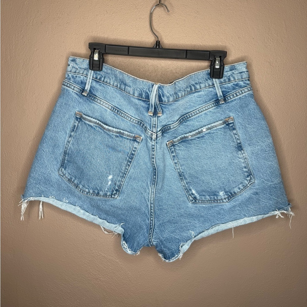 Good American Denim Blue Cotton Jean Shorts Distressed Size 14/32 Preppy Summer - Picture 9 of 11